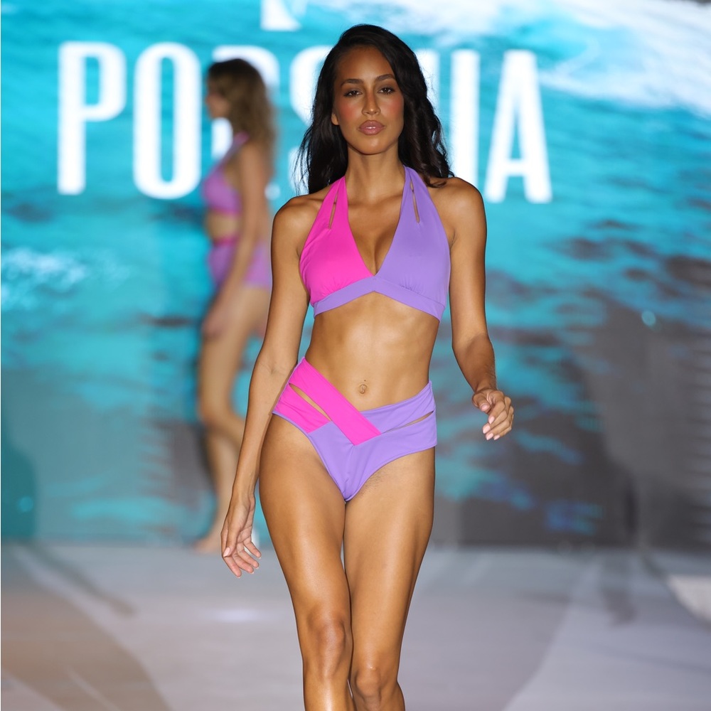 Women’s Color Block Halter Bikini Set. Pink/purple. NWT. Feat in Miami Swim Week